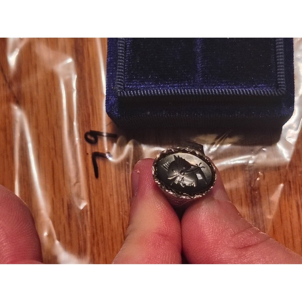 925 Vintage Hematite Intaglio Ring Roman Centurion Warrior Mens Signet Size 8.5